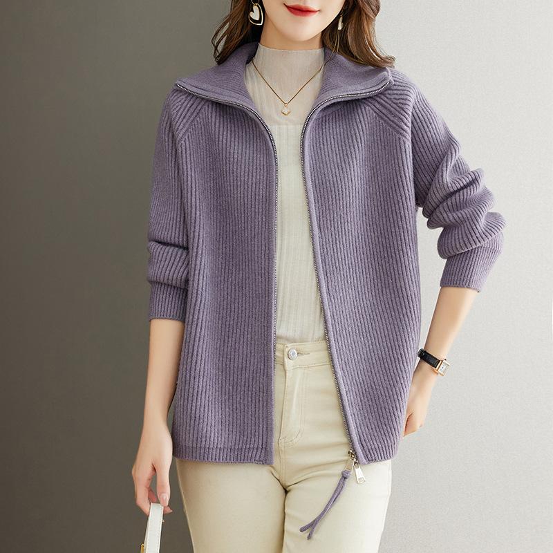 Spring Autumn Middle Aged Mother Zipper Women Knitted Cardigan Sweater Jacket Temperament Versatilet Leisure Ladies Top