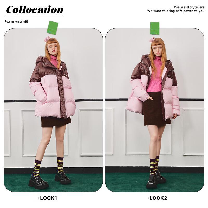 

ЗЕЛЕНЫЙ ПОЯС Женская пуховая куртка-пуховик с капюшоном и цветными блоками L