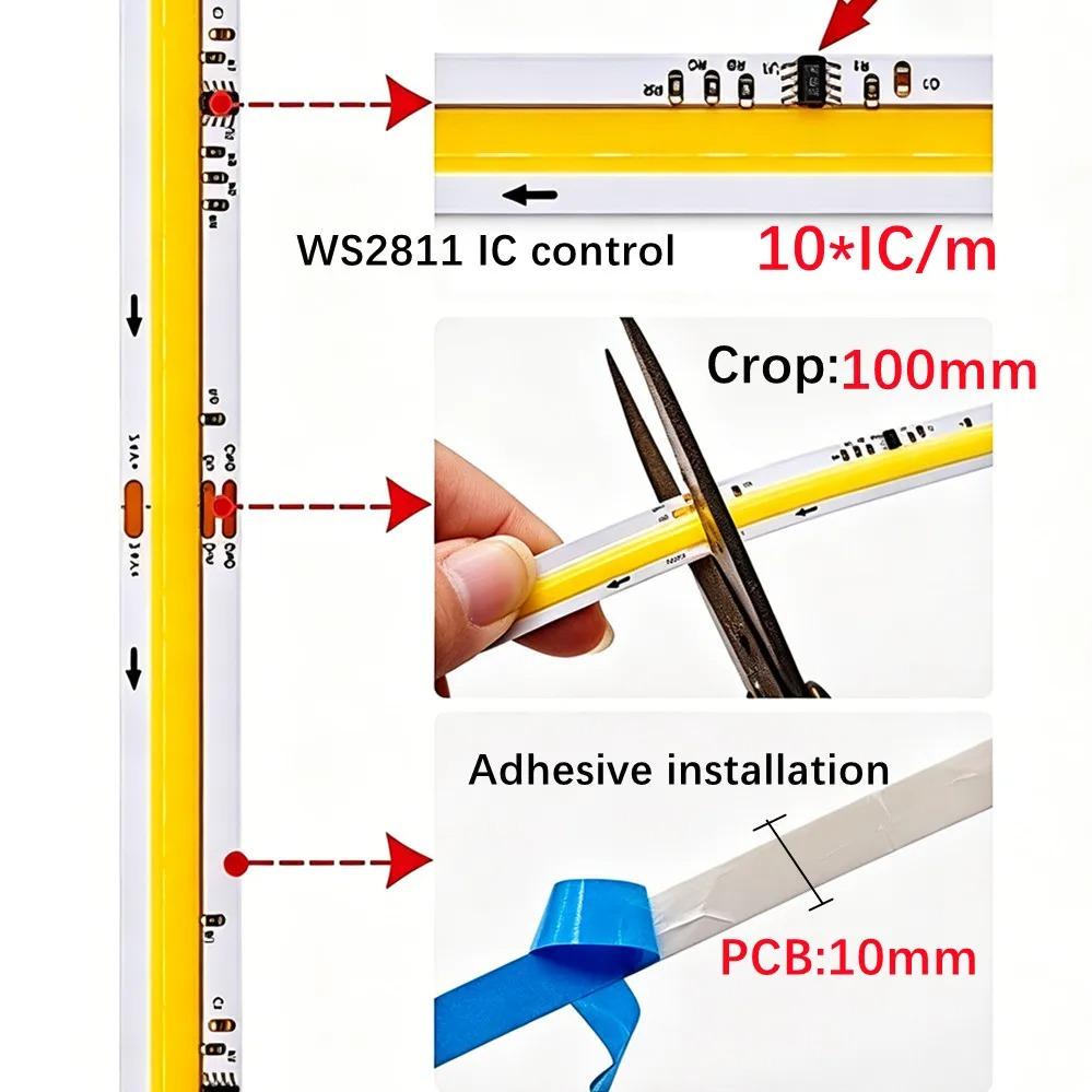 0,5-10m COB WS2811 LED-Lichtleiste DC24V 360 LEDs Adressierbar Fließeffekt Flexibel 3000K/4000K/6000K für Innenraum Heimdekoration