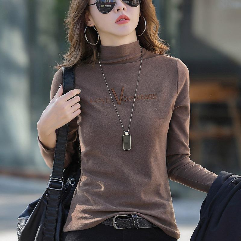 Women's 3XL Top Black German Velvet Turtleneck Plus Velvet Bottoming Shirt Autumn and Winter Versatile Thickened Long-sleeved T-shirt