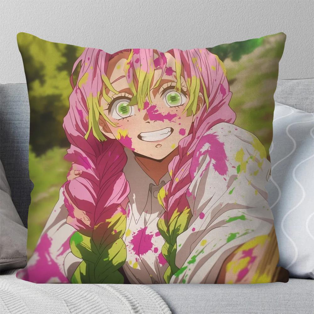 Kanroji Mitsuri Animation Demo Slayer Pillow Case Square Pillow Bedroom Sofa Leisure ComfortCarLiving Room Home Decoration 40X40