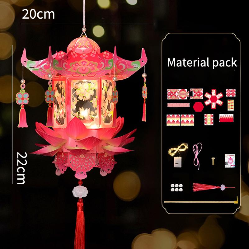 Mid Autumn Festival Lantern Palace Shape DIY Lantern Handmade Luminous Lamp Holiday Hanging Light Decor Birthday Gift Lanterns