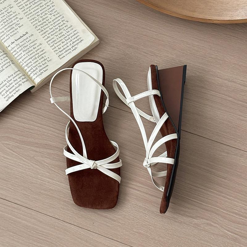 

Fashion 2025 New Sandals Women s Fashion Square Toe with Skirt Peep Toe High Heel Temperament Slim Strap Wedge Sandals 35 бежевый