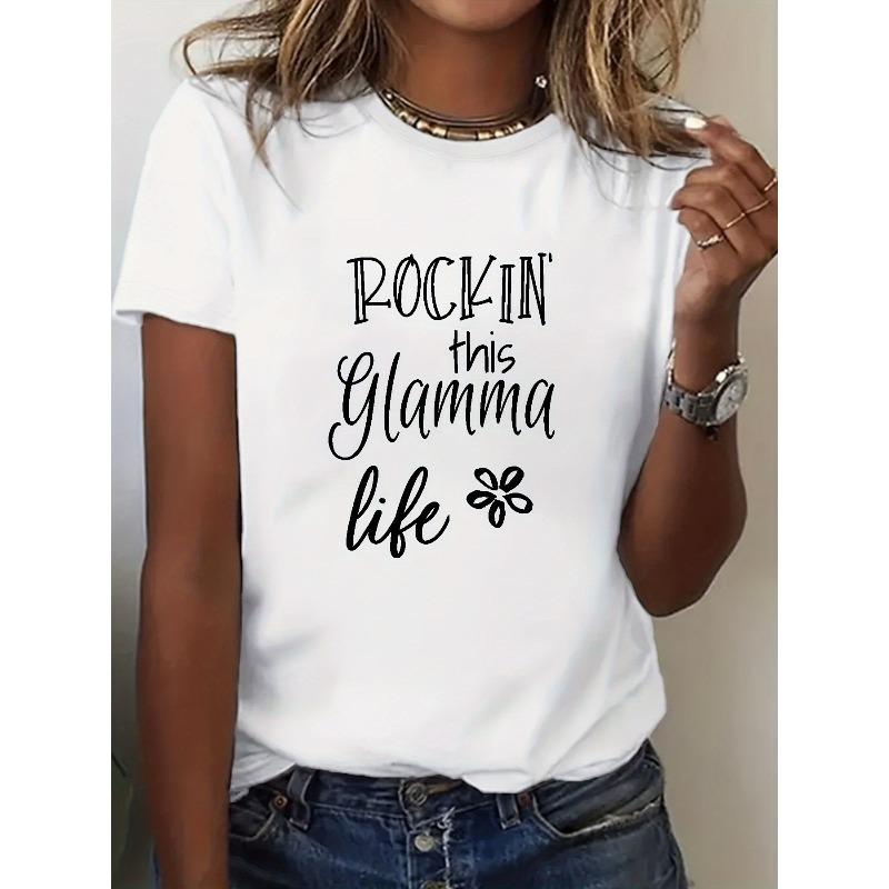 Женская футболка Rock This GLAMMA Life Empowerment - Смелый текст GLAMMA и подходящая для любого сезона, блузка с коротким рукавом и круглым вырезом, S белый
