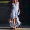 Mode Sommer Frühling Unifarbener Druck Ärmellos V-Ausschnitt Freizeitkleider Einzigartiges Design