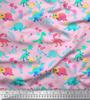 Soimoi Black Japan Crepe Satin Fabric Aster Flower & Dinosaur Kids Print Fabric by Metre 42 Inch