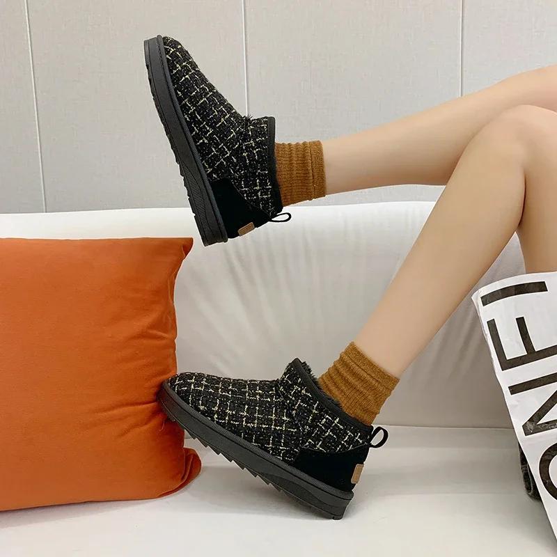 Snow boots female new short tube flat bottom plus velvet thicken warm cotton shoes winter Botas de nieve para mujeres