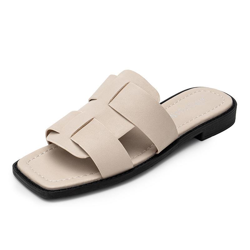 

Fashion new summer leather weaved slippers women flat sandalias designer cross band flip flops ladies slides big size 43 pantuflas mujer 35 абрикосовий
