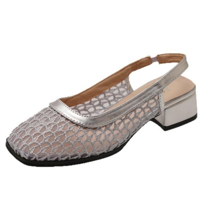 Mesh Hollow Bag Head Sandals Women's New Summer Mary Jane with Skirt Temperament Thick Heel Single Shoes