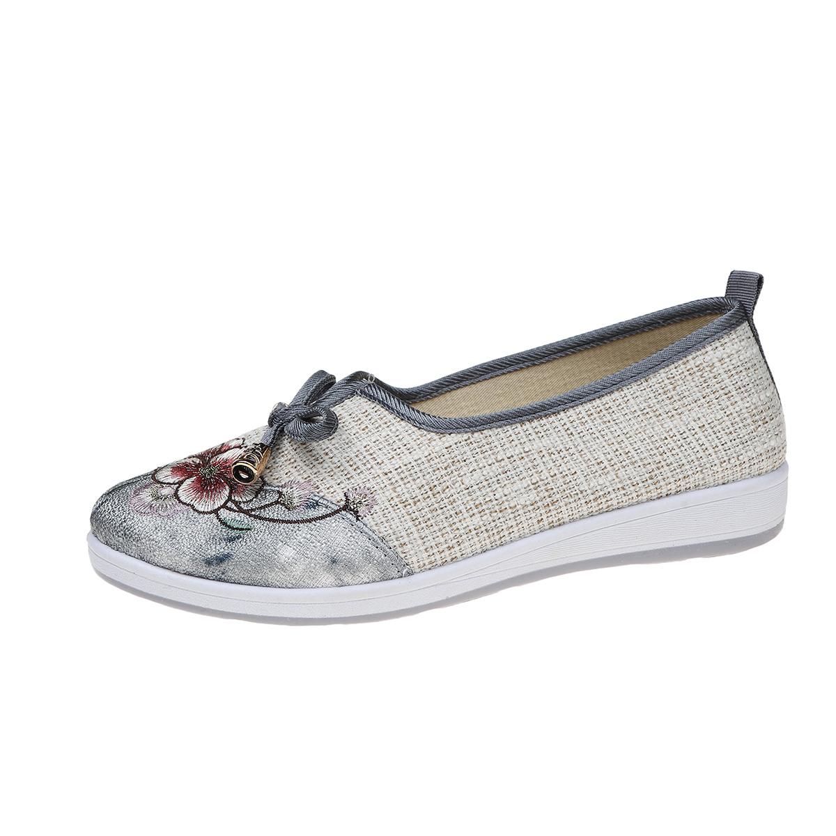 

Модные женские тапочки-мюли с круглым носком, вышитой сеткой, в китайском стиле, летние, для улицы, женские шлепанцы на плоском каблуке, дышащие 36 серый