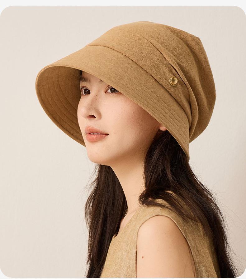 Cotton Pile Fisherman's Hat for Women Japanese-Style Minimalist Breathable Sun Protection Beanie Soft 56-58cm