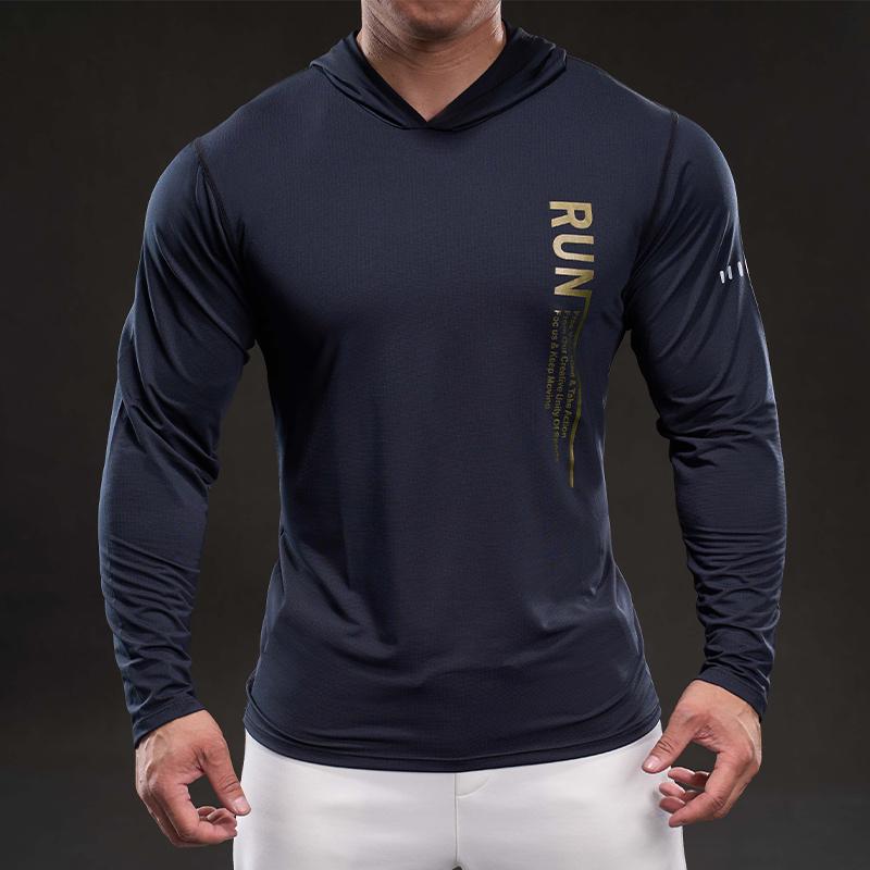 70222 New Quick-dry Ice Silk Long-sleeved Men's Casual Sports Elastic Fitness Outdoor T-shirt Top