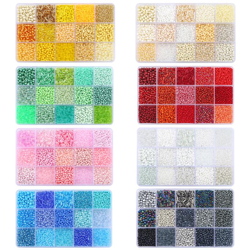 Seed Beads Kit Loose Bead Tube Beads Set with Box for DIY Jewelry Beaded Necklace Bracelet Earring Making Kit