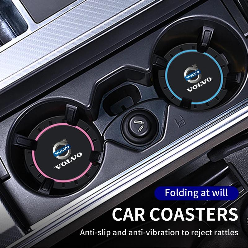 2 Stück Auto Silikon Untersetzer Anti-Rutsch Wasserbecher Getränkeunterlage Für Volvo XC60 XC90 S60 V40 V50 V60 XC40 V70 V90 S90 S80 C30 S40 XV40