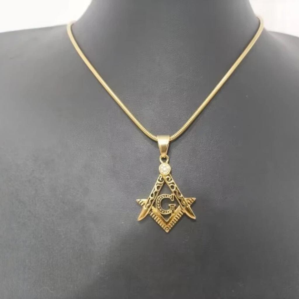 Mason Necklaces Pendants Gold Silver Color 316L Stainless Steel Round Snake Chain For Women/Men Masonic Symbol Jewelry
