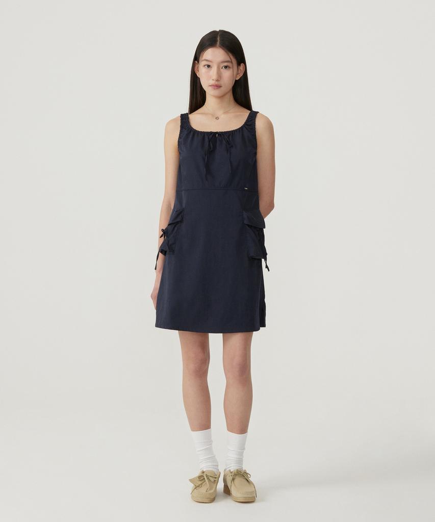 Covernat Woman Shirred Cargo Sleeveless Dress Navy