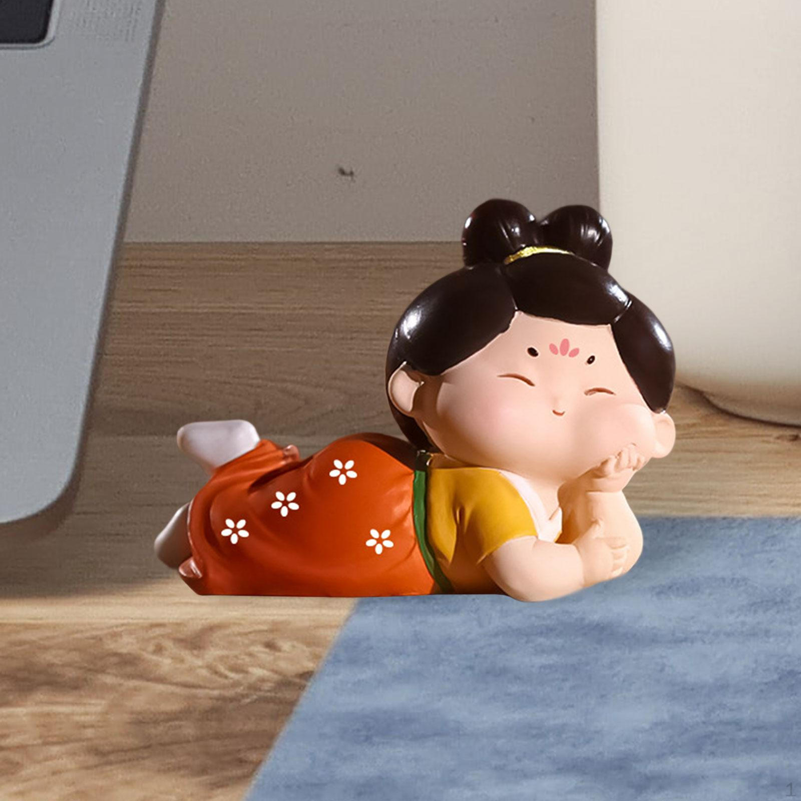 

Фигурка девушки из мультфильма, китайская статуя Тан, миниатюрный декор из смолы для рабочего стола для дома Lying down