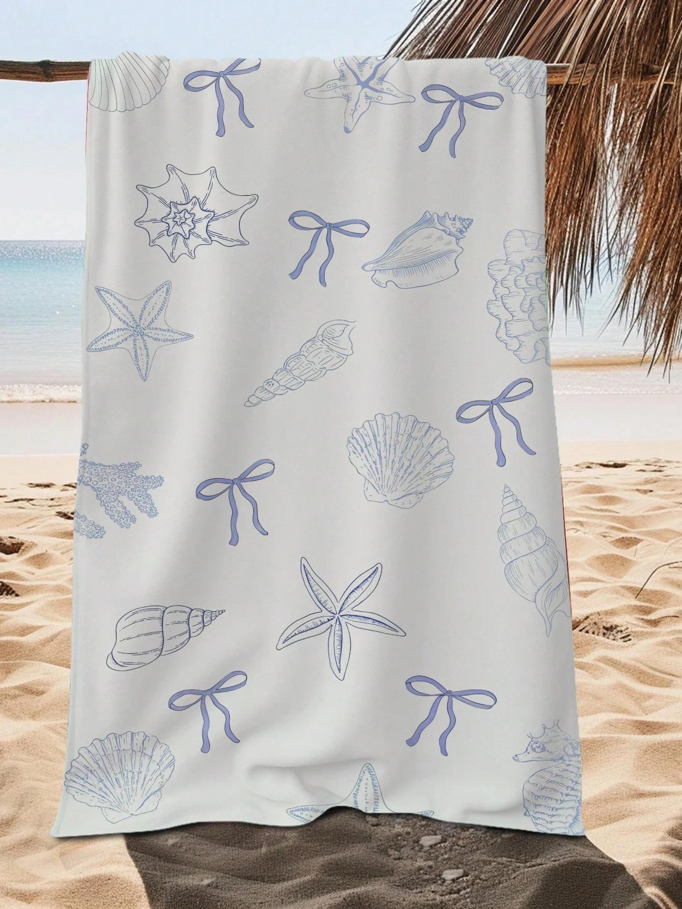 1Pc Geometric Beach Towel, Starfish Coral Palm Tree Print. Soft absorbent towel for beach, pool, summer gift. W30*H60(CM)