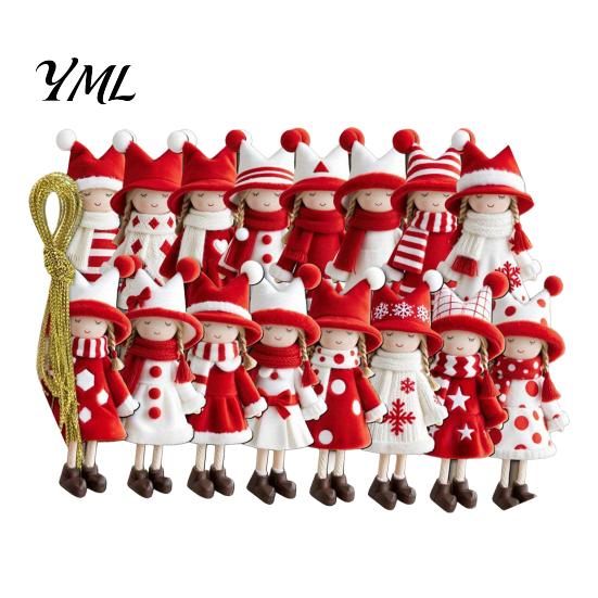 Holiday Home Decor Red And White Doll Hanging Pendants for Christmas Tree, Decorative Wooden Girls Tree Ornaments Ornament, Seasonal Office Classroom