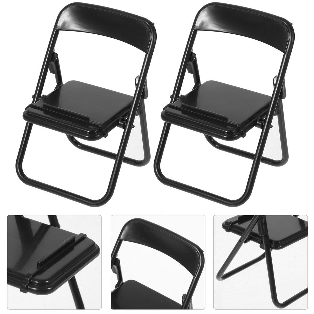 12 Pcs Folding Chair Miniature Simulation Furniture House Ornament Model Models Landscape Plastic Mobile Holder