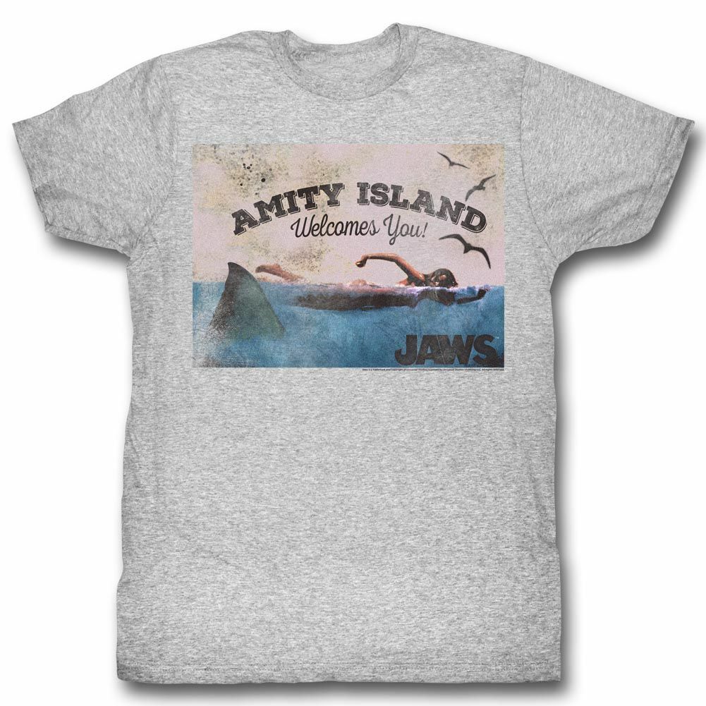Jaws Welcome Gray Heather Adult T-Shirt S