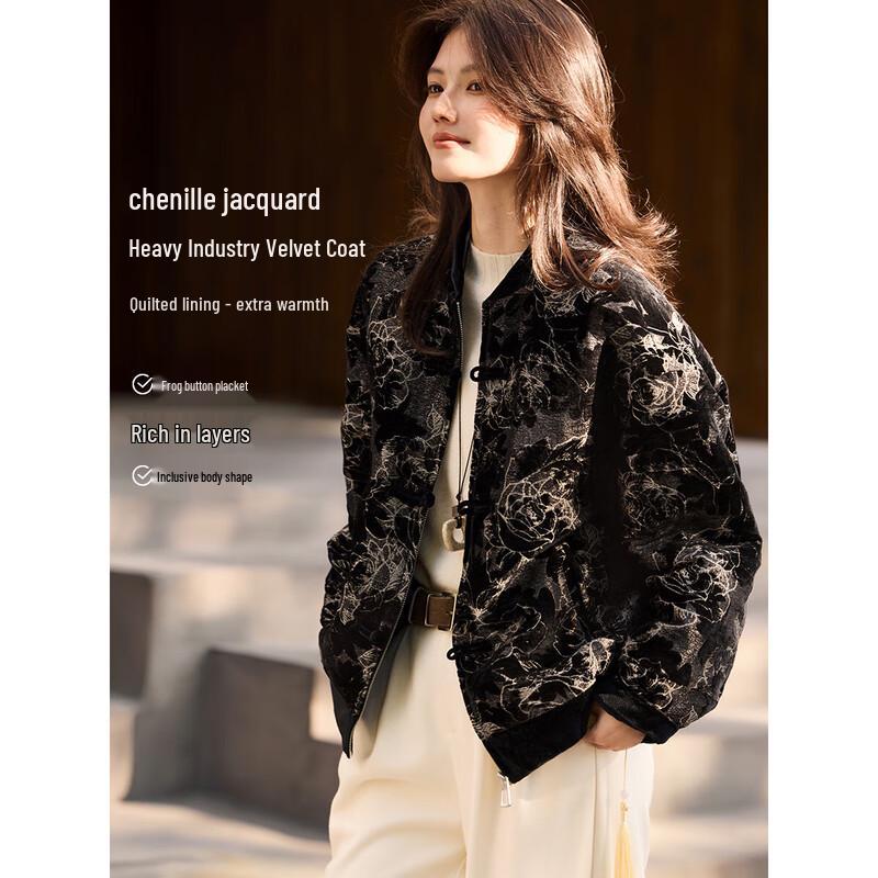 

XWI Women s New Chinese Style Chenille Jacquard Baseball Padded Jacket S