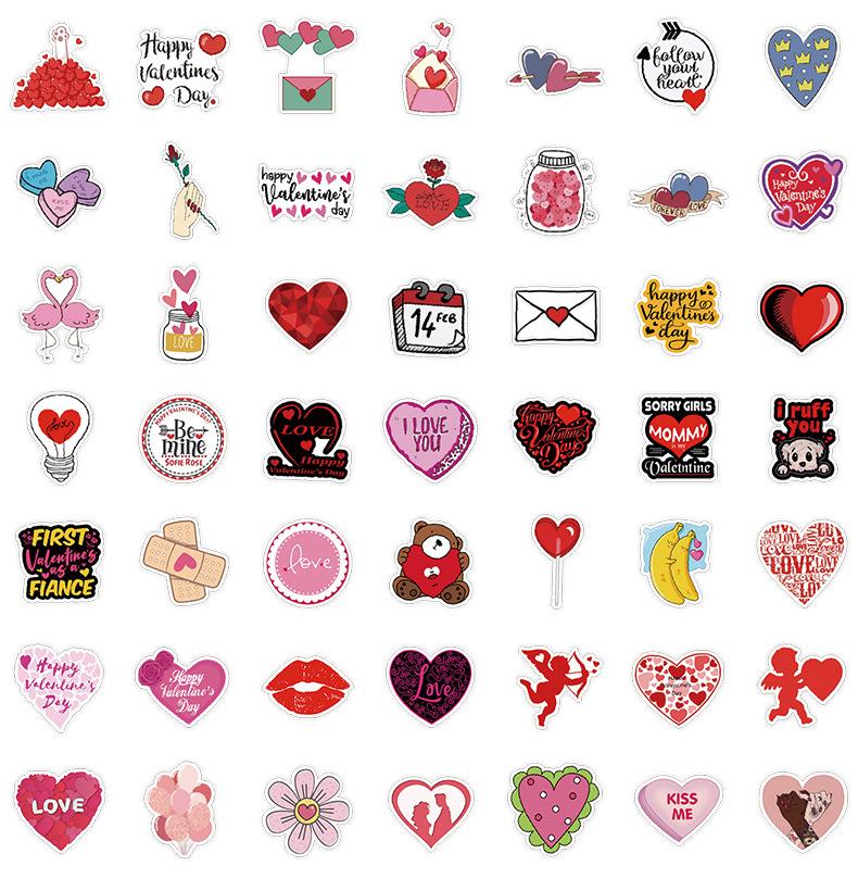 50/100PCS Valentine's Day Graffiti Stickers Laptop Stationery Love Decoration Stickers Waterprrof Stickers