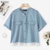 Camicetta estiva casual da donna con scollo rotondo e maniche corte