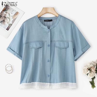 Women Casual Round Neck Summer Short Sleeve Blouse