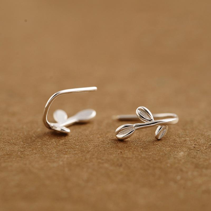 Stříbrné náušnice 925 Kreativní Čerstvé listy ve stylu Mori Náušnice s klipsem do uší