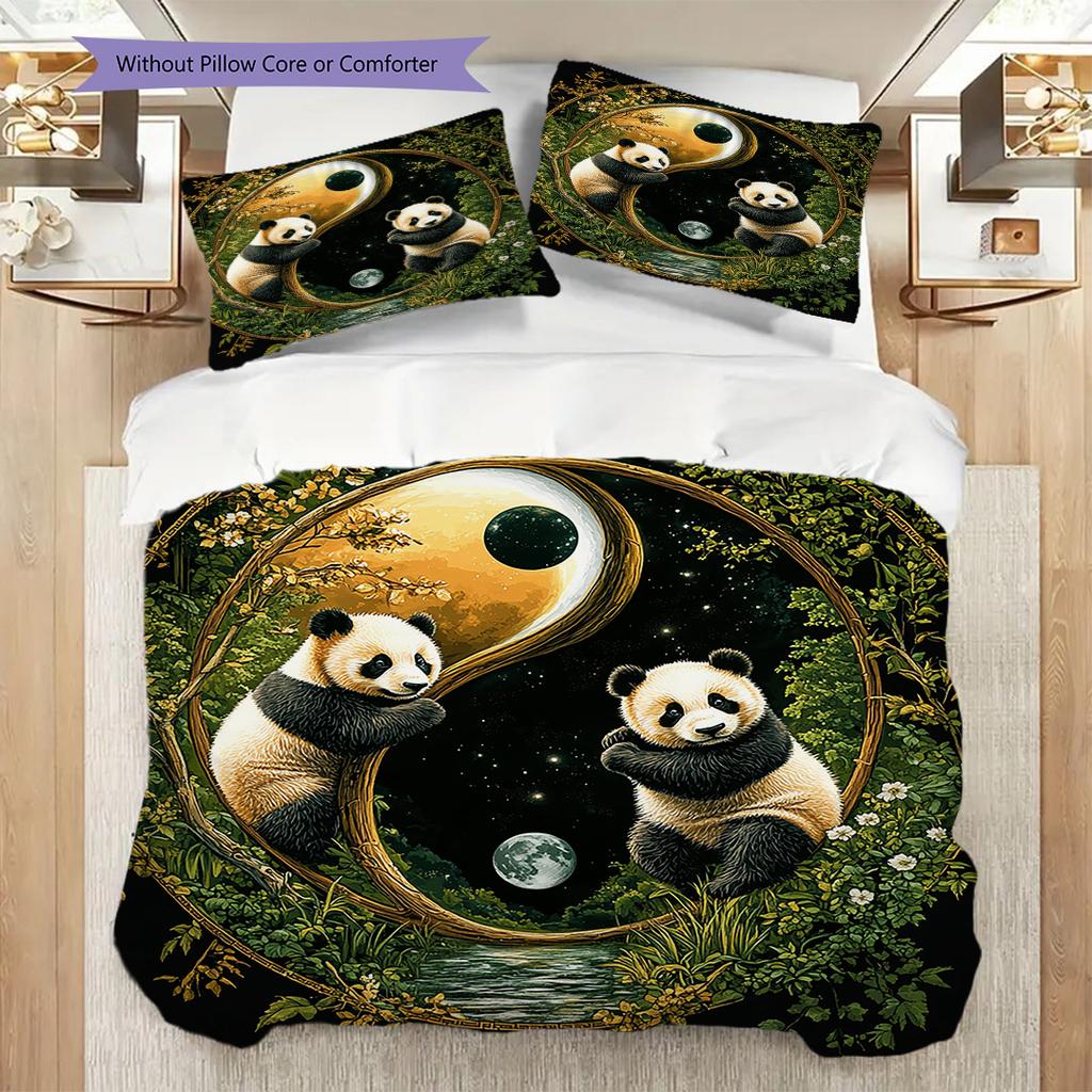 Panda Pattern Bedding Quilt Set Quilt Cover Pillowcase Home Decoration Birthday Gift (1 * Duvet Cover + 2 * Pillowcase, Without Core)