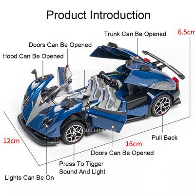 1:32 Pagani Zonda Apollo EVO Toy Car Model Sound Light Diecast Metal Doors Opened Vehicle Models Boys Hobby Ornaments Gifts