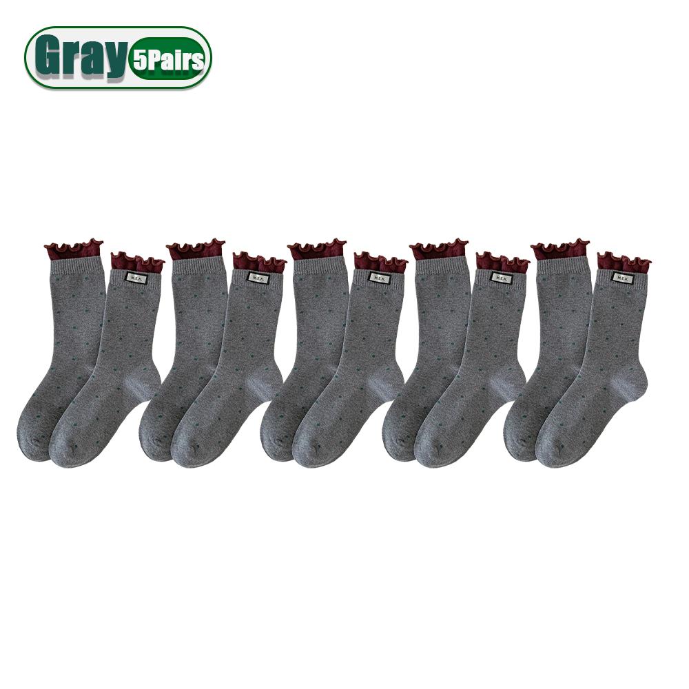 Women Cotton Long Socks Soft Breathable Cute Dots Frilly Edge Retro Preppy Style Comfortable Casual Fashion Socks For Everyday