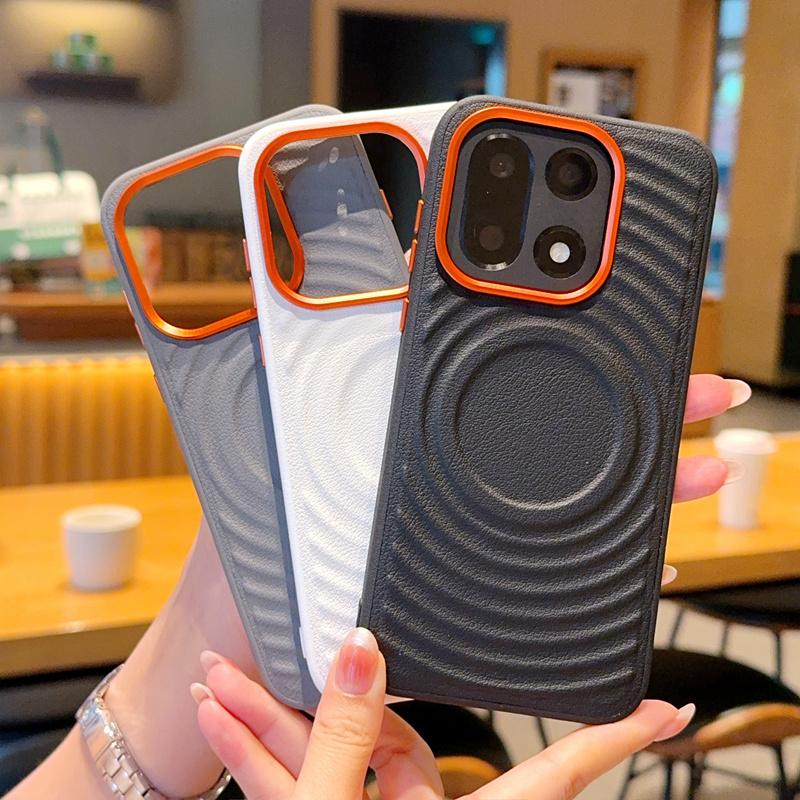 Case For Phone Yulin-003 Black/White/Grey For Oneplus 15 Case Magnetic Ripple Pattern Pu Leather Cover With Metal Camera Lens For Oneplus 15