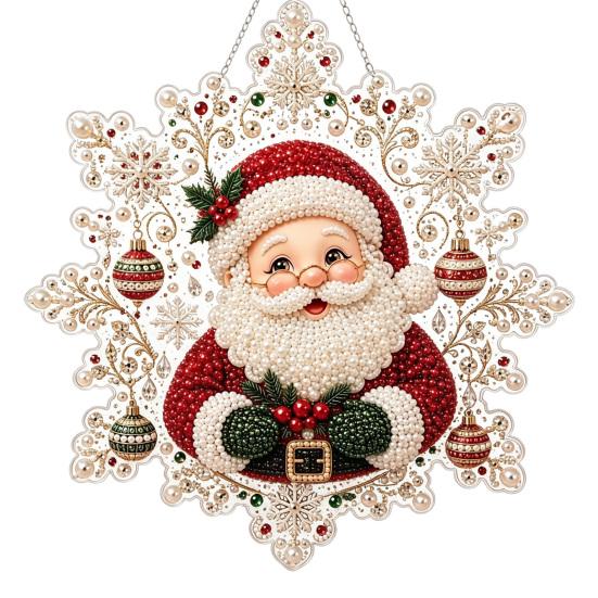 Lightweight Durable Acrylic Ornaments Christmas Pendant with Metal Chain, Double-sided Printed 2D Snowflake Indoor Wall And Window Decorations