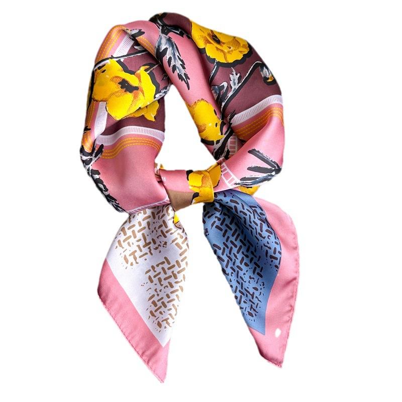 Simulation silk 71x71cm headscarf women's shawl travel scarf fashion light luxury scarf flower circle silk scarf square scarf