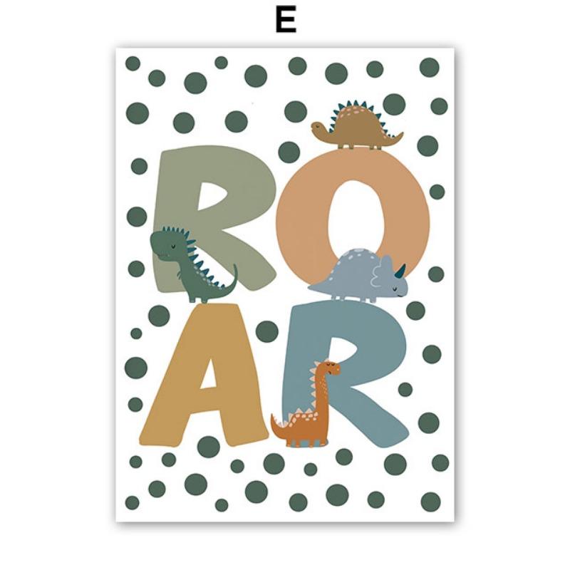 Cartoon Dinosaur Custom Baby Name Wall Art Canvas Painting Nordic Dino Posters And Prints Wall Pictures Children Kids Room Decor