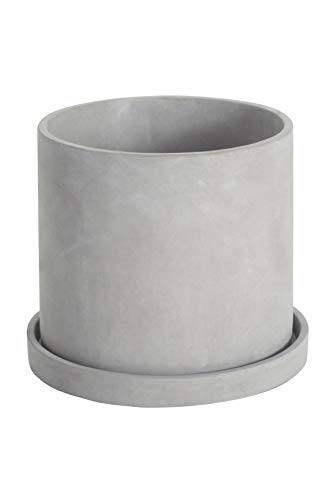 

Ekirlin Cement Plant Pot with Saucer, Cylindrical Planter with Holes, Stylish, Size 5, Gray, 14cm