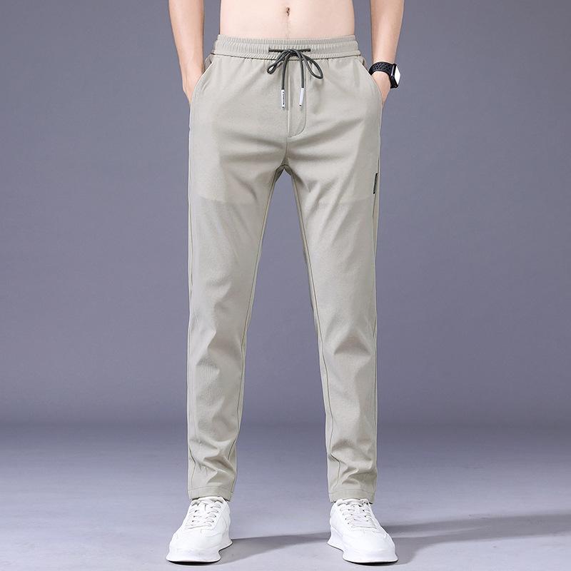 Ice Silk Cool Men's Elastic High Waist Slim Fit Sports Pants - Summer Casual Style 1062