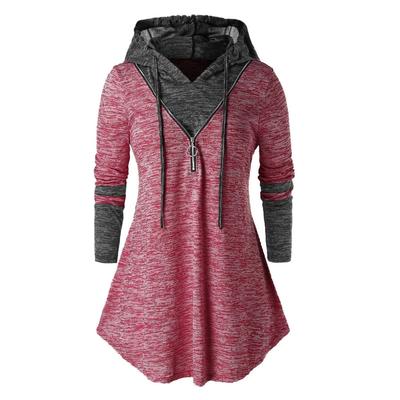 (SU)Women Casual Plus Size Space Dyeing Long Sleeve Hooded Tunic Tops T Shirt Blouse