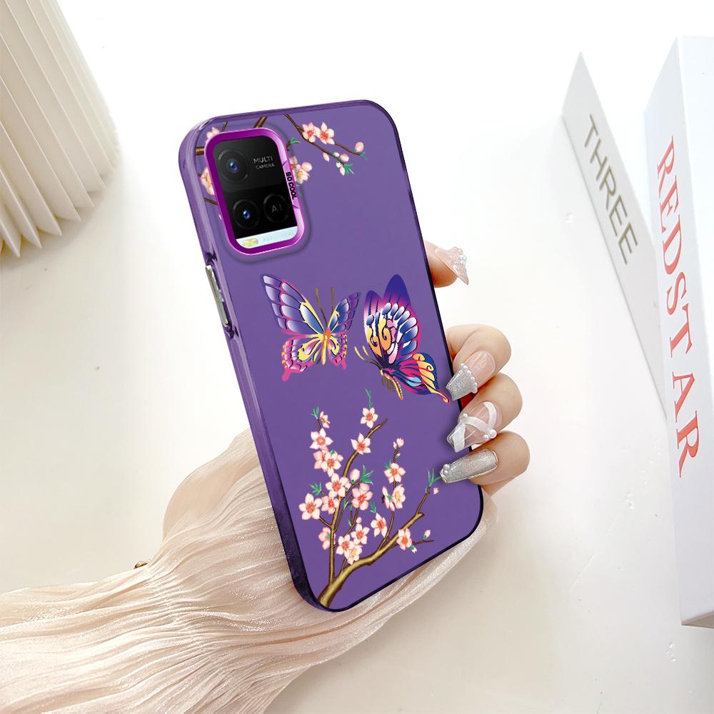 جراب هاتف مقاوم للصدمات ومضاد للسقوط مزدوج الجوانب بلون فضي ملون بنمط مرسوم لهاتف Vivo