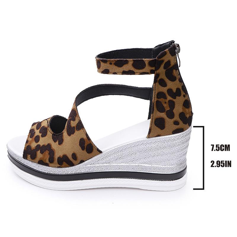 Leopard print large size wedge sandals European and American summer new fish mouth word with sandals