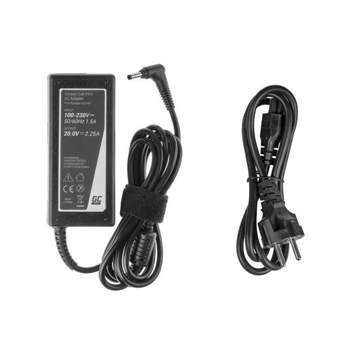 Chargeur Green Cell 45W 20V 2.25A Pour Lenovo IdeaPad 110 110-15 100-15IBY 110-15IBR 320-15ISK 320-15AST S145-14AST Yoga 510 520