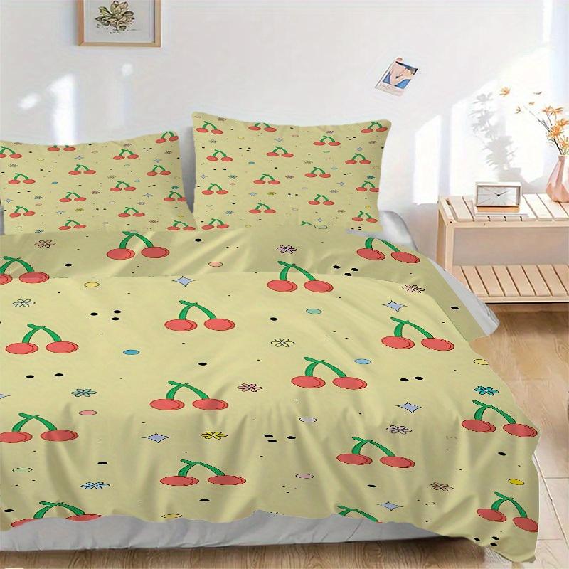 3pcs Cherries Pattern Soft and Comfortable Breathability, Bedding Set, Machine Washable, Suitable for All Seasons101