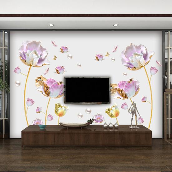 3D Květinové Samolepky na Zeď Zlatý Tulipán Květinové Samolepky na Zeď pro Obývací Pokoj Ložnici TV Stěna Pozadí Dekor