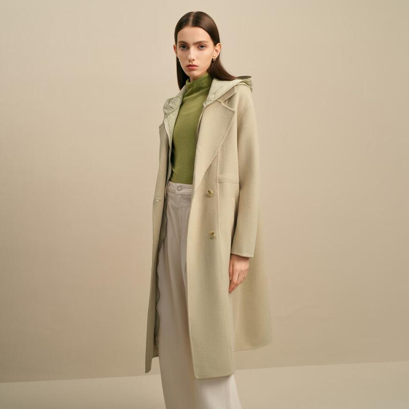 Elva' Island Women's Detachable Hood Mid-Length Double-Sided Wool Coat