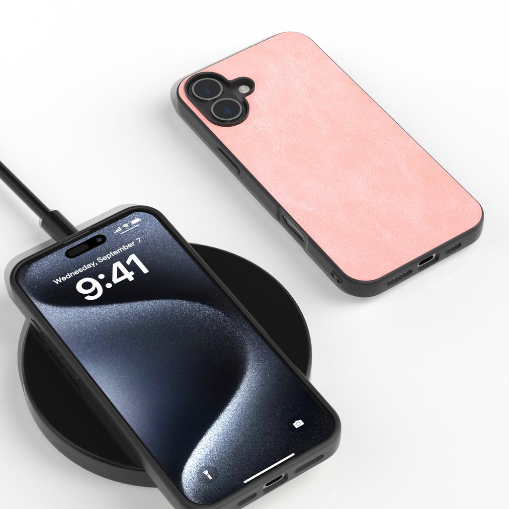 For iPhone 16 Plus Case PU Leather PC TPU 3 Layer Hybrid Phone Cover