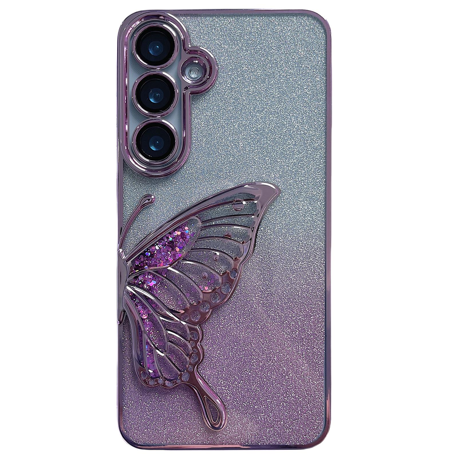 

For Samsung Galaxy S24 Case Quicksand Butterfly TPU Phone Cover with Glass Lens Film Pink