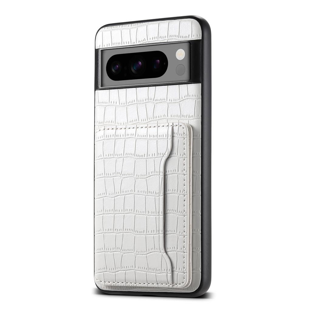 For Google Pixel 8 Pro Kickstand Case Card Holder Phone Cover Crocodile Texture