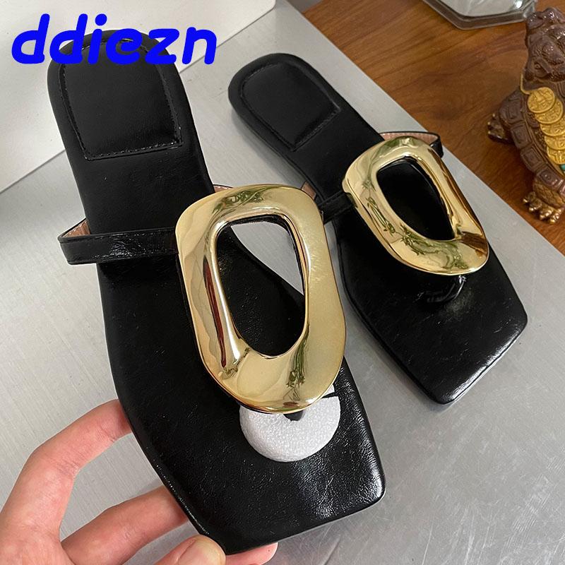 Mode Damen Pantoletten Mode Metall Damen Ballerinas Hausschuhe Sandalen Schuhe Sommer Strand Flip Flops Luxus Damen Hausschuhe Schuhe Große Größe